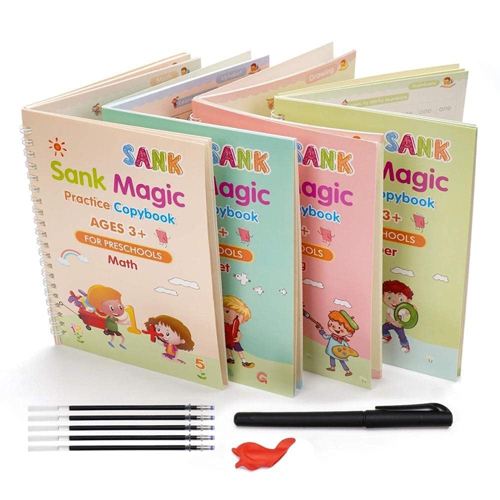 Sank Magic Practice Copybook for Kids – Reusable Erasable Writing Book (Set of 4)